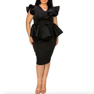 NEW L I V D Plus Size Onyx Neoprene Peplum Dress BLACK SZ 1X